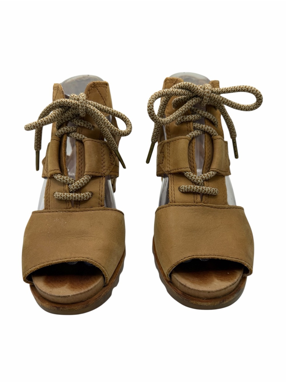 Sorel Tan Open-Toe Lace-Up Wedge Sandals - Size 8